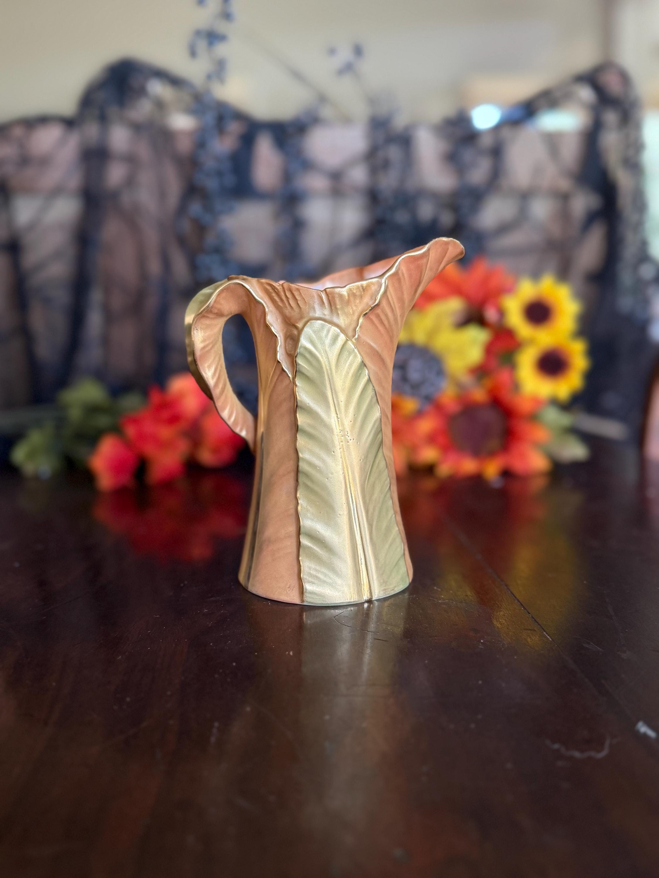 Antique Royal Worcester Pitcher: Blush Ivory Art Nouveau Gold Gilt