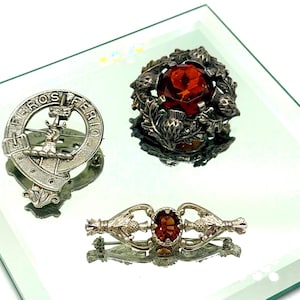 Vintage Scottish Kilt Pins, Clan Brooches, and Scottish Thistle Brooches, Your Choice