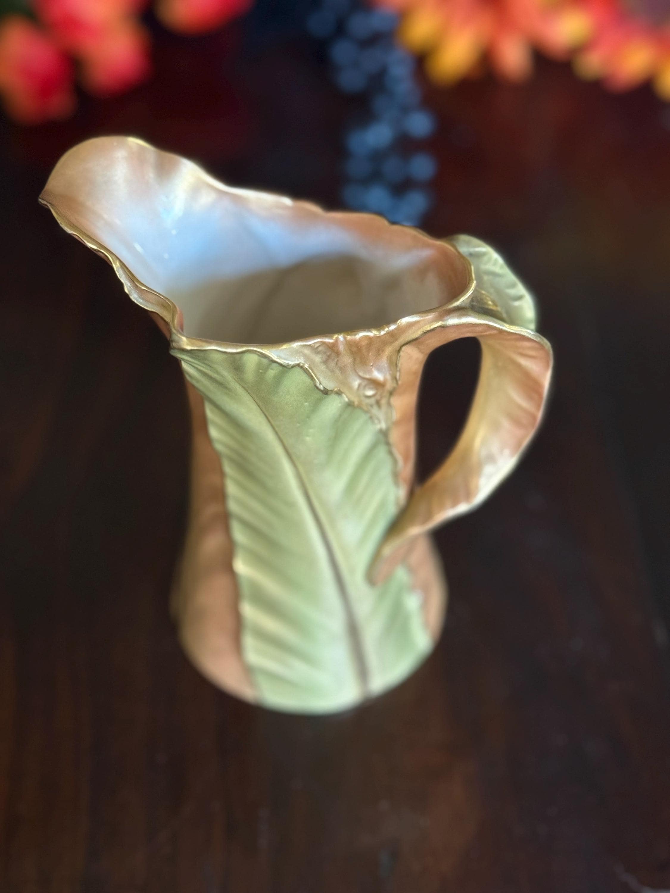 Antique Royal Worcester Pitcher: Blush Ivory Art Nouveau Gold Gilt
