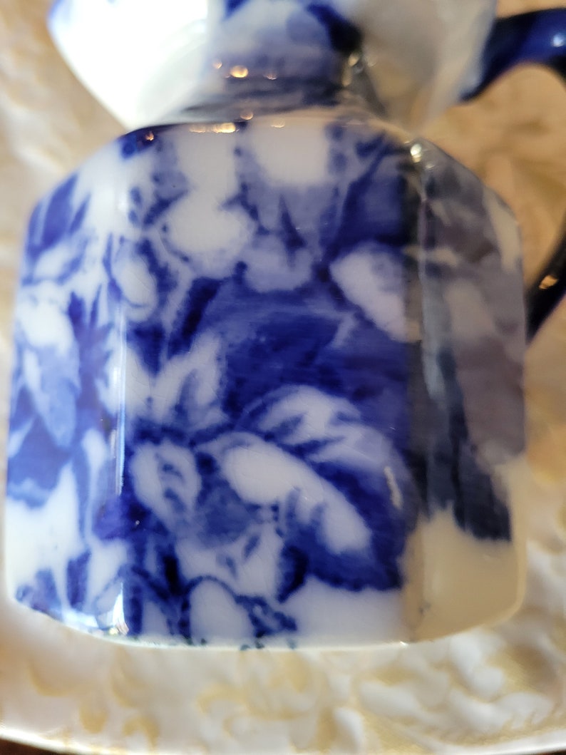 Antique Flow Blue Victoria Staffordshire Cream Pitcher Excellent Condition image 7