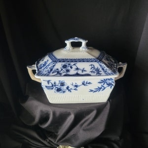 Antique Ridgways Litchfield Blue Transfer Ware Tureen Excellent Condition Rare!