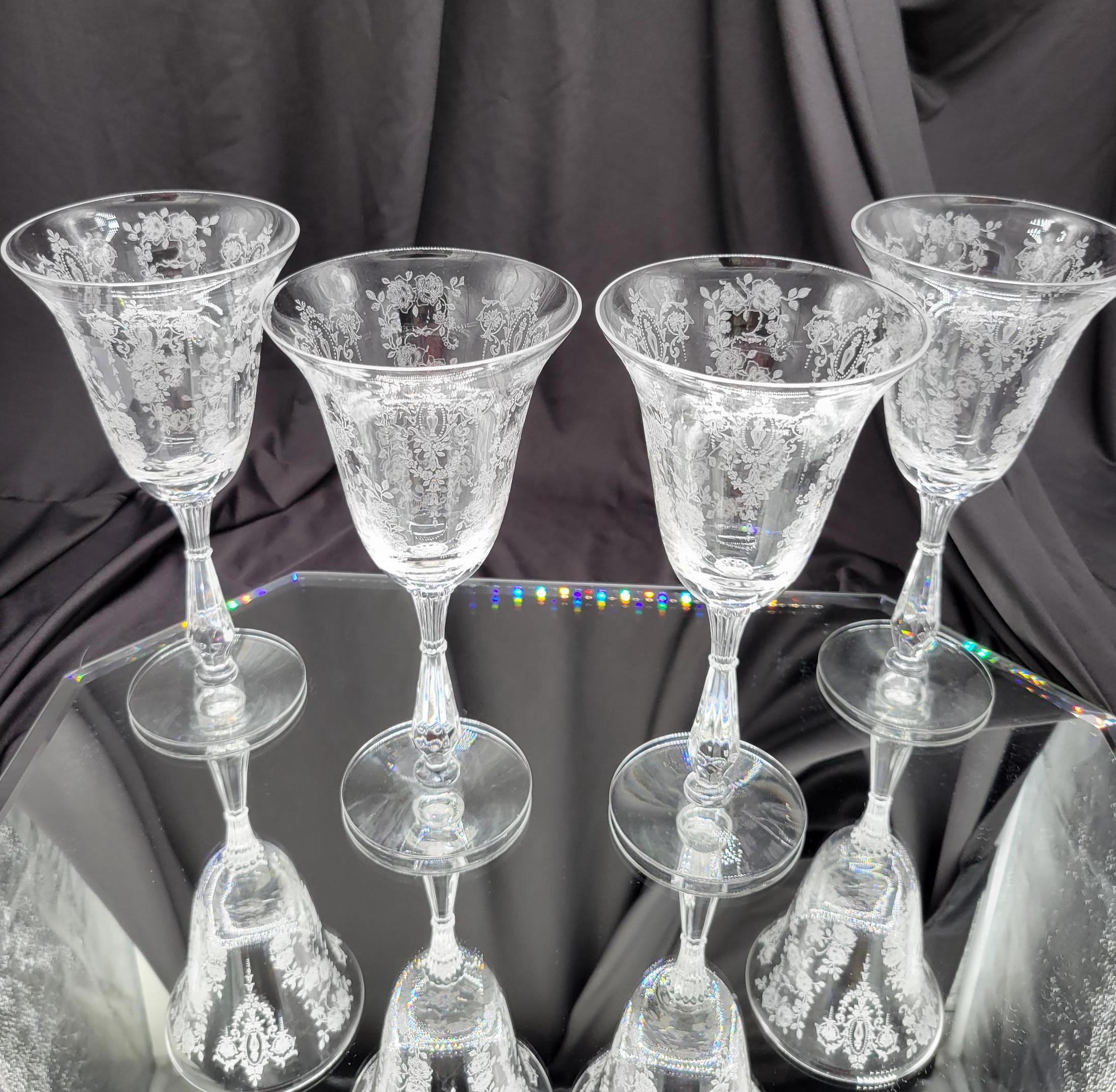 Y1505-5 ヴィンテージ フリント アルバニー ワセリンガラス 花瓶 Vintage Tiffin Cherokee Rose Stemmed Wine Glasses Set of 2 or Set