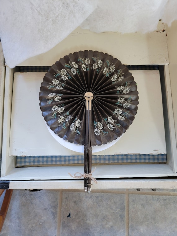 Antique Victorian Mourning Fan With Handpainted Da