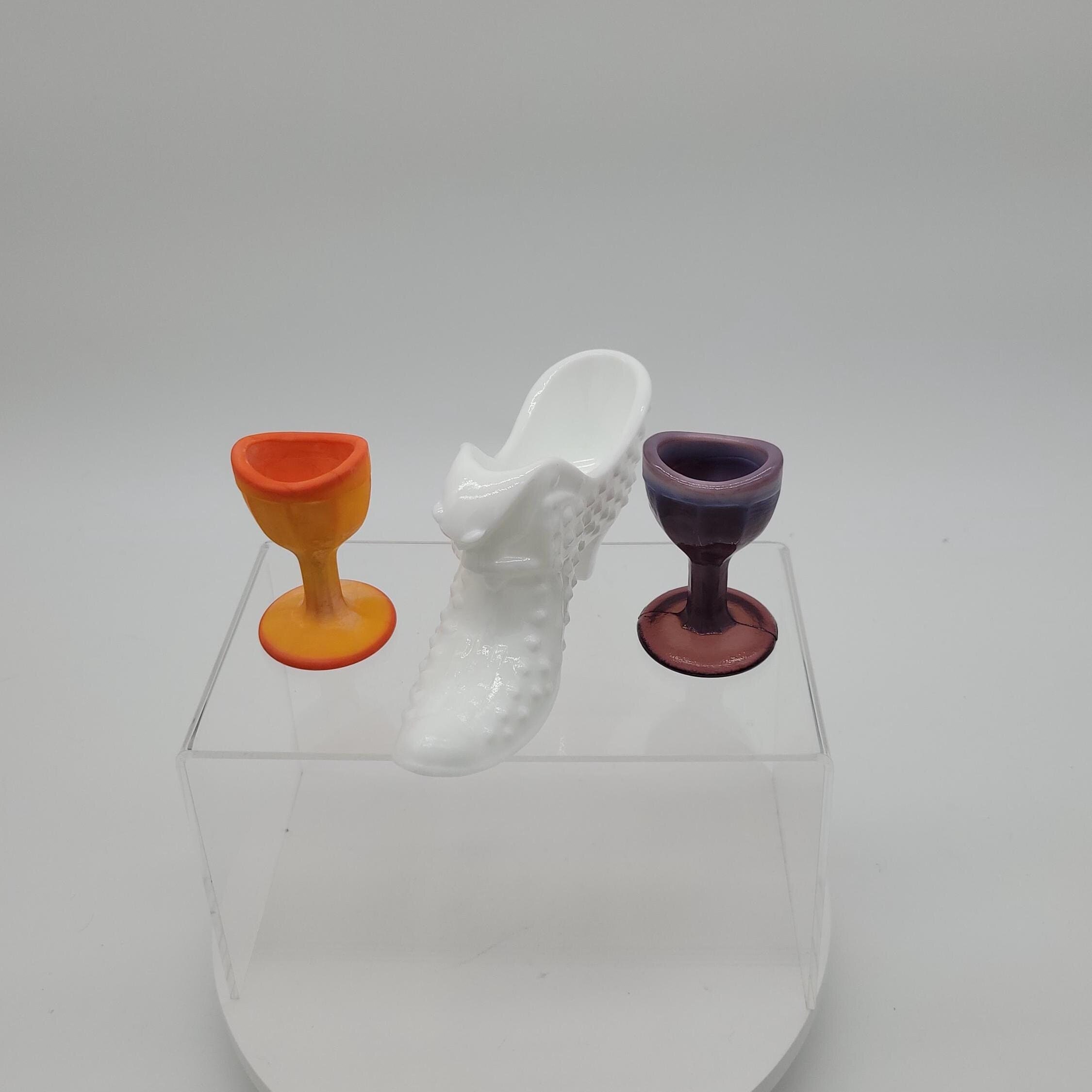Eclectic Assortment of Vintage Glass Item, Purple or Orange Slag Glass Eye Cups, Or Hobnail Milk glass Fenton Shoe
