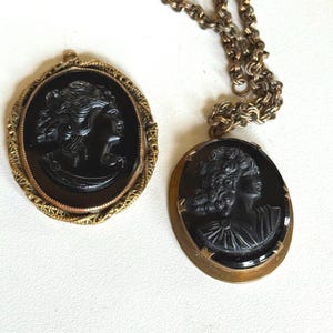 Stunning Victorian Black Glass & Brass Mourning Pendant Necklaces, Your Choice Pendant Only or Pendant with Chain