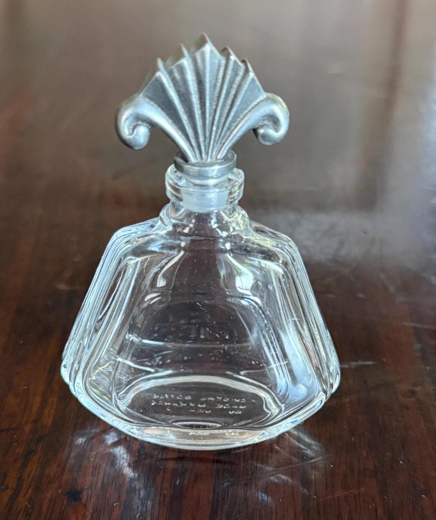 Vintage French Crystal Perfume Bottle: Art Nouveau Pewter Lid
