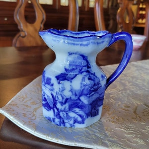 Antique Flow Blue Victoria Staffordshire Cream Pitcher Excellent Condition image 3