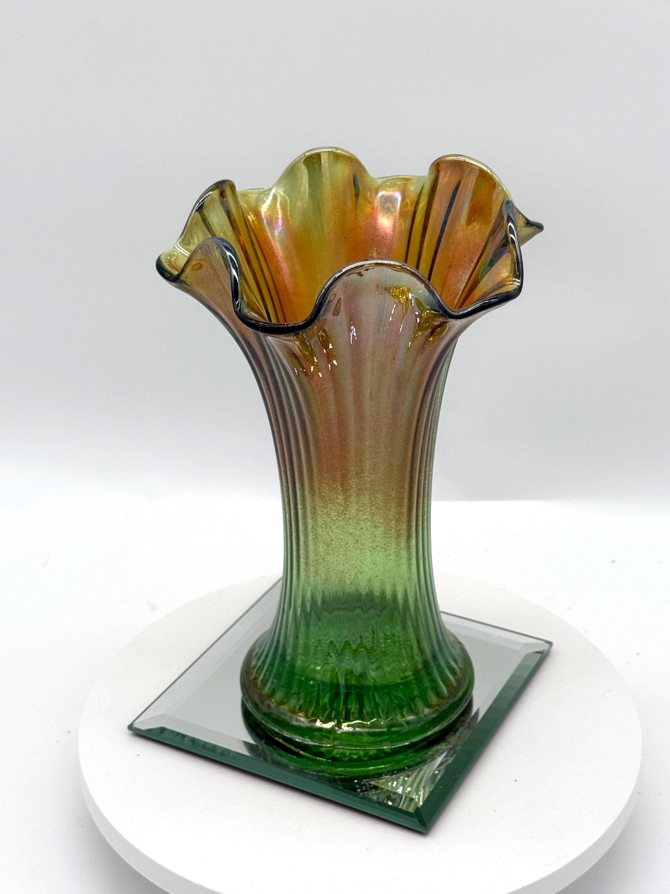 ヴィンテージ ノースウッド グリーン 虹彩カーニバルガラス花瓶、8