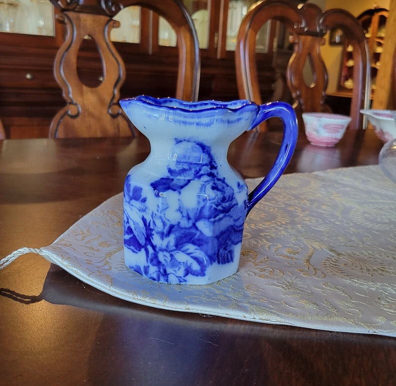 Antique Flow Blue Victoria Staffordshire Cream Pitcher Excellent Condition image 1