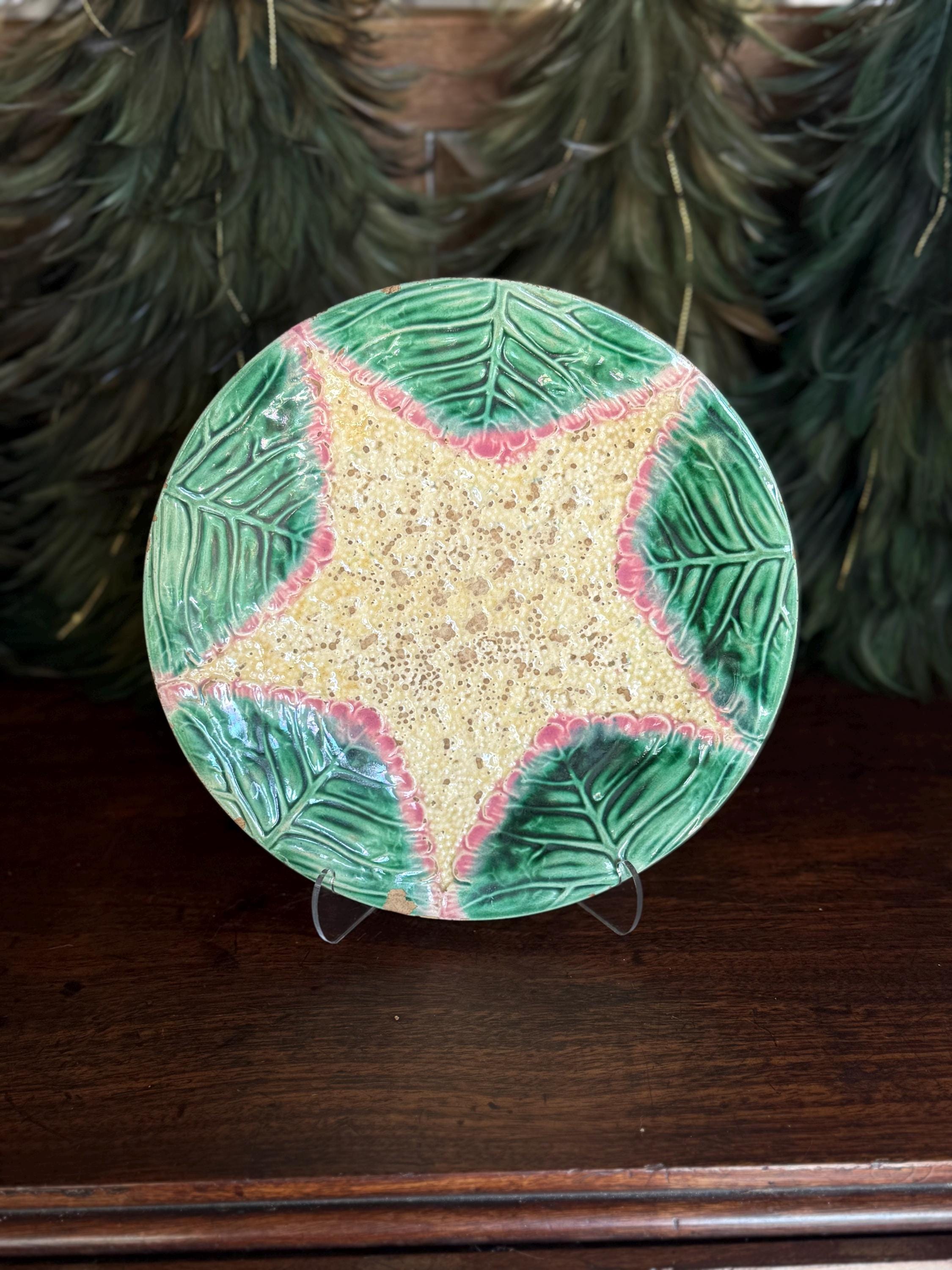 Antique Etruscan Majolica Cauliflower Star Plate, Circa 1880's by