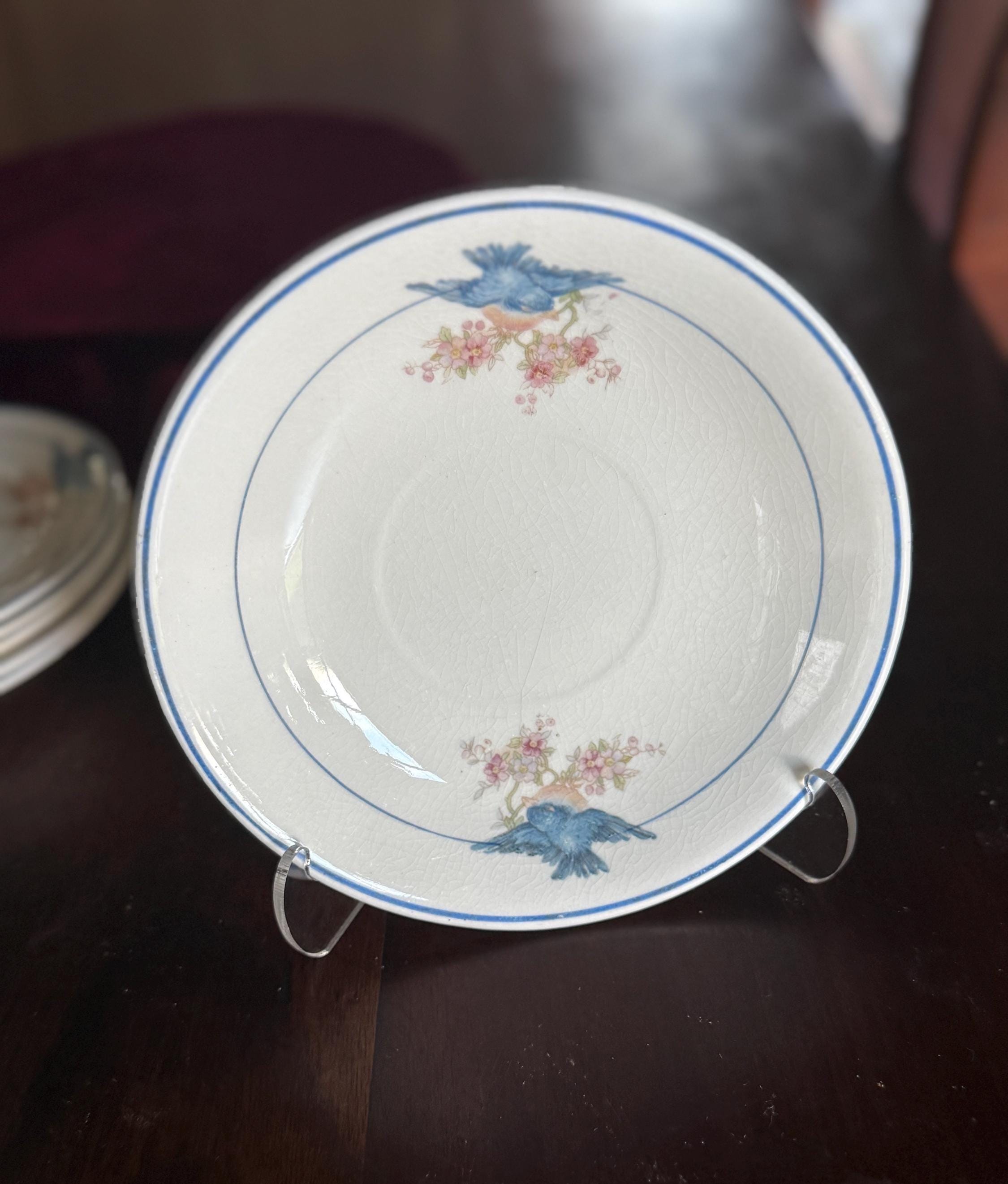 Vintage Homer Laughlin Bluebird Saucer: Shabby Chic Cherry Blossom