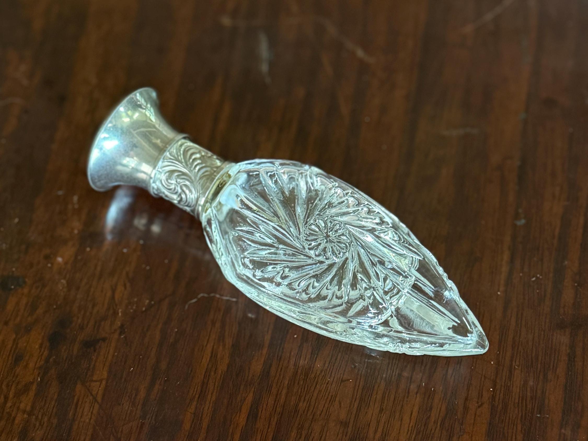 Vintage French Crystal Perfume Bottle: Art Nouveau Pewter Lid