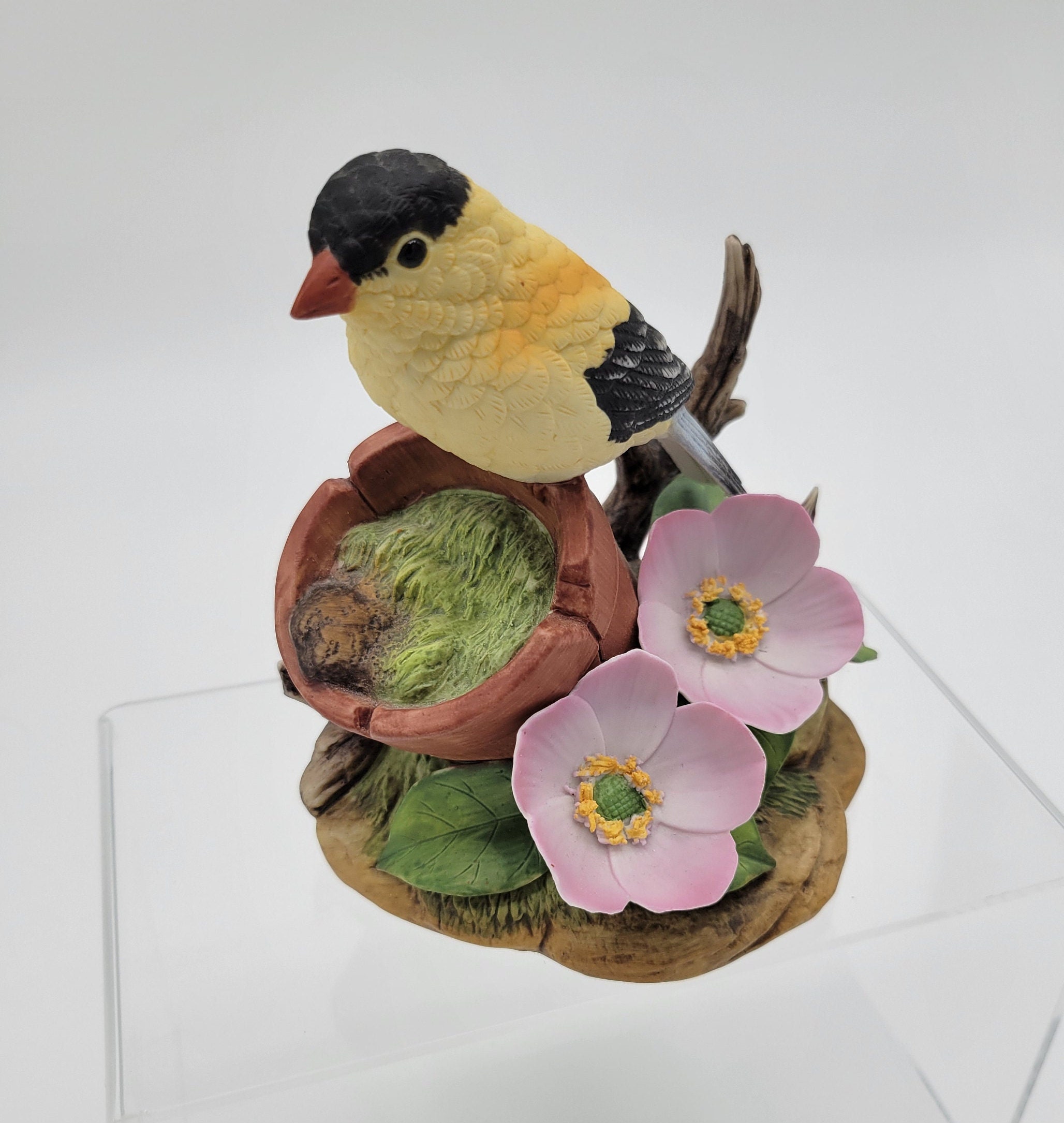Vintage Andrea by Sadek Goldfinch Figurine: Wild Roses, Made in