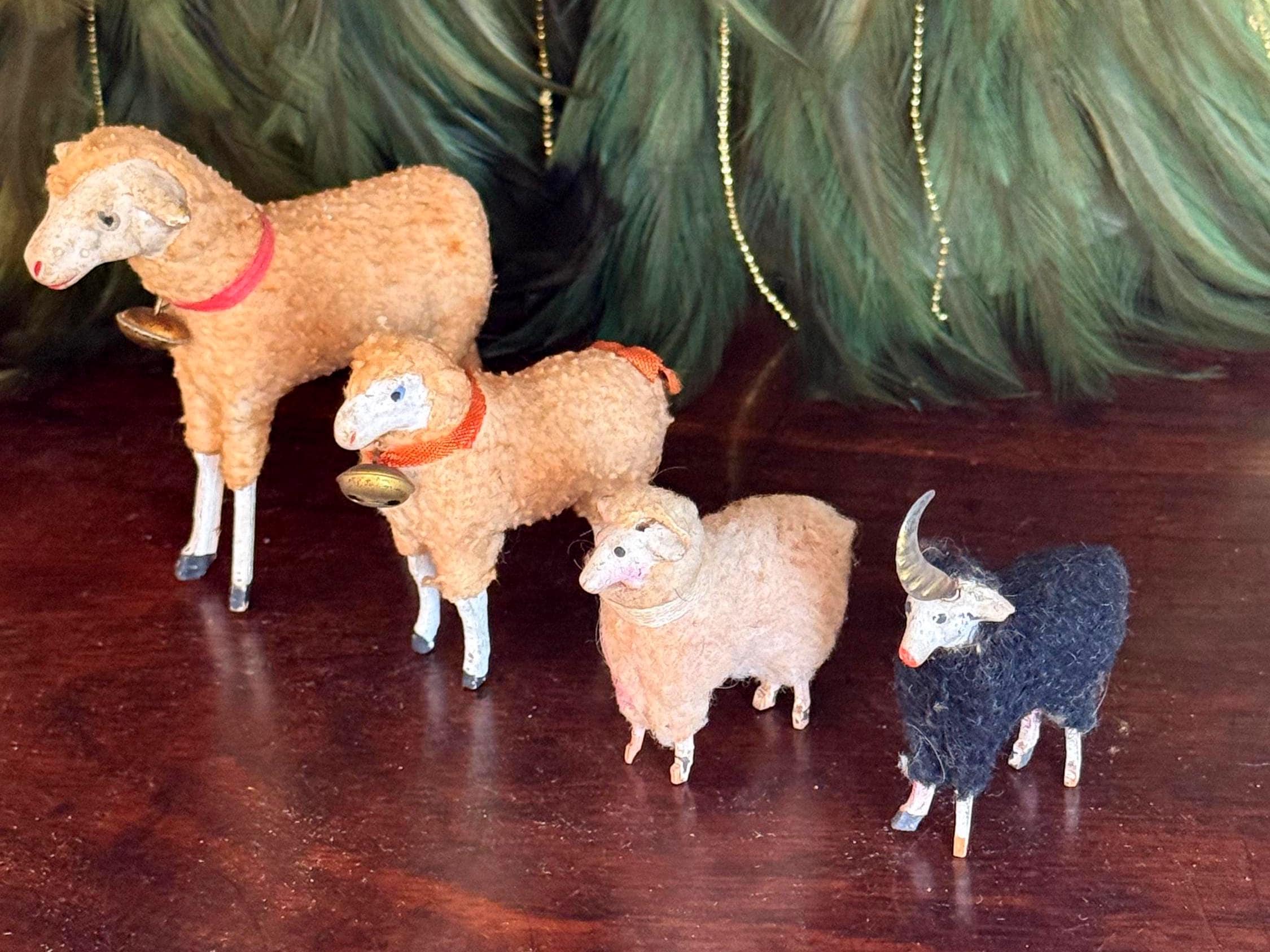Antique Black & White Putz Sheep Collection, Choice of Size and