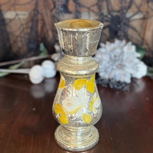 Vaso de vidro antigo de mercúrio: desenho floral pintado à mão, 11&quot;