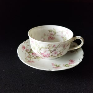 Antique Haviland Limoges France Teacup and Saucer Pink Roses Lovely!