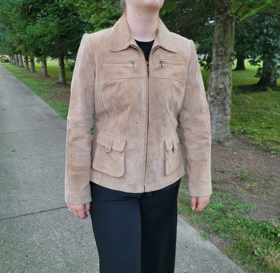 Vintage Suede Ladies Jacket Tan with Pockets - image 1