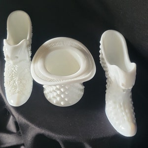 Vintage Fenton Milk Glass Cat Shoes and Hobnail Hat Toothpick Holder Your Choice Bild 7