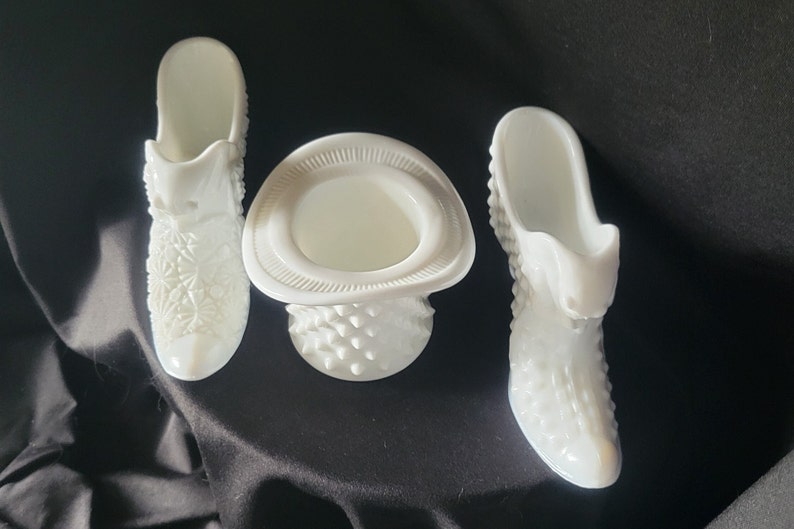 Vintage Fenton Milk Glass Cat Shoes and Hobnail Hat Toothpick Holder Your Choice Bild 7