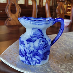 Antique Flow Blue Victoria Staffordshire Cream Pitcher Excellent Condition image 10