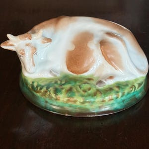 Antike Staffordshire Kuh Butterdose Deckel: Skurrile Bauernhaus Dekoration