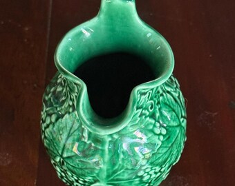 Victorian Wedgwood Majolica Grape Pitcher - Green Glaze, England