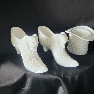 Vintage Fenton Milk Glass Cat Shoes and Hobnail Hat Toothpick Holder Your Choice Bild 6