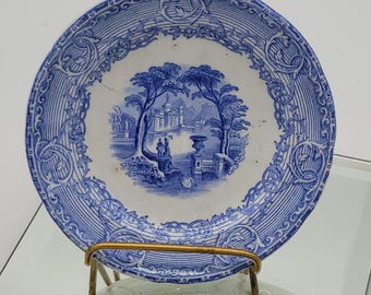 Antique Blue Transferware Butter Pat: Adams & Sons, England (1700s-1800s)