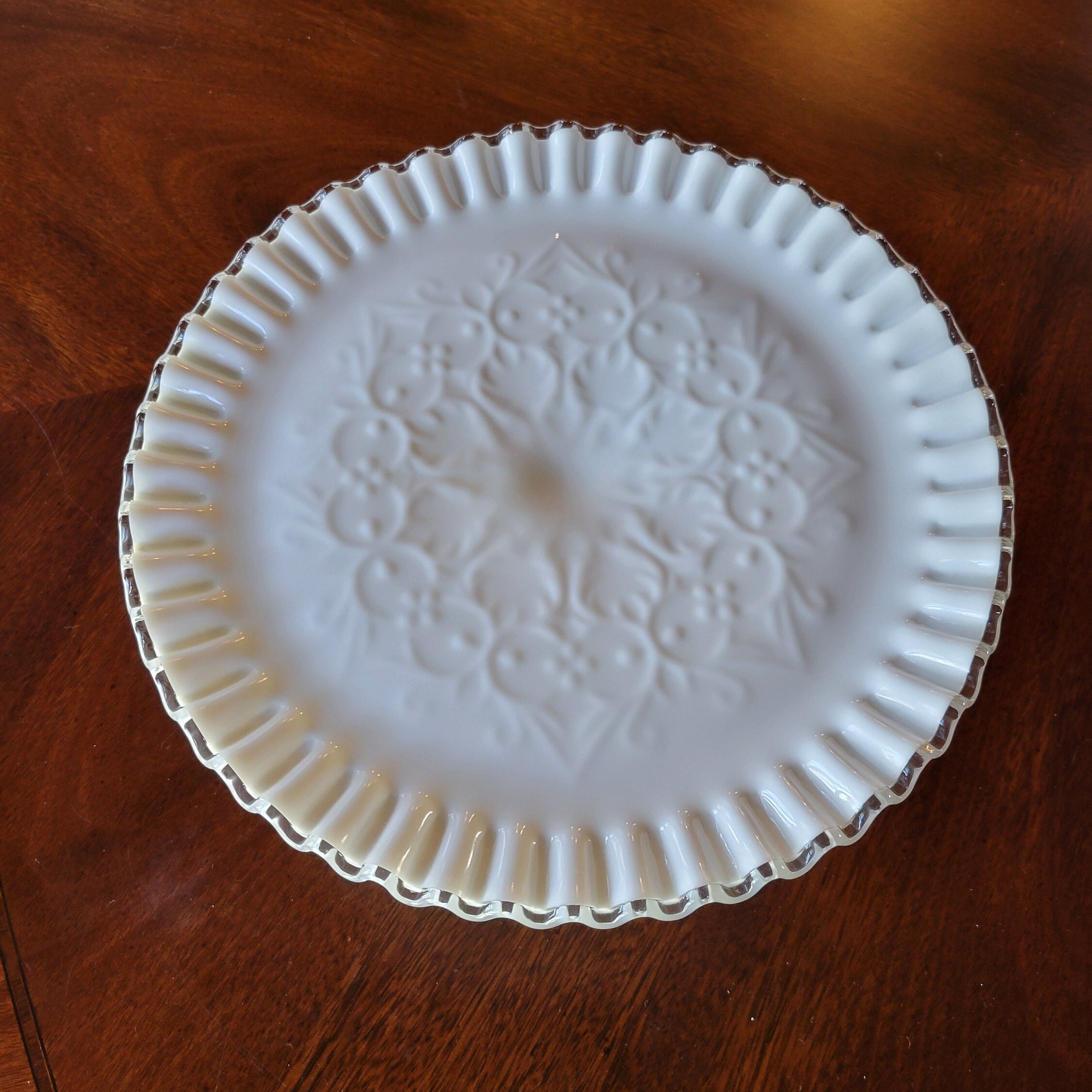 Vintage Fenton Silver Crest Spanish Lace Milk Glass Cake Stand - Etsy