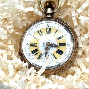 Antiek 800 zilveren zakhorloge: Romeinse cijfers, decoratieve wijzers