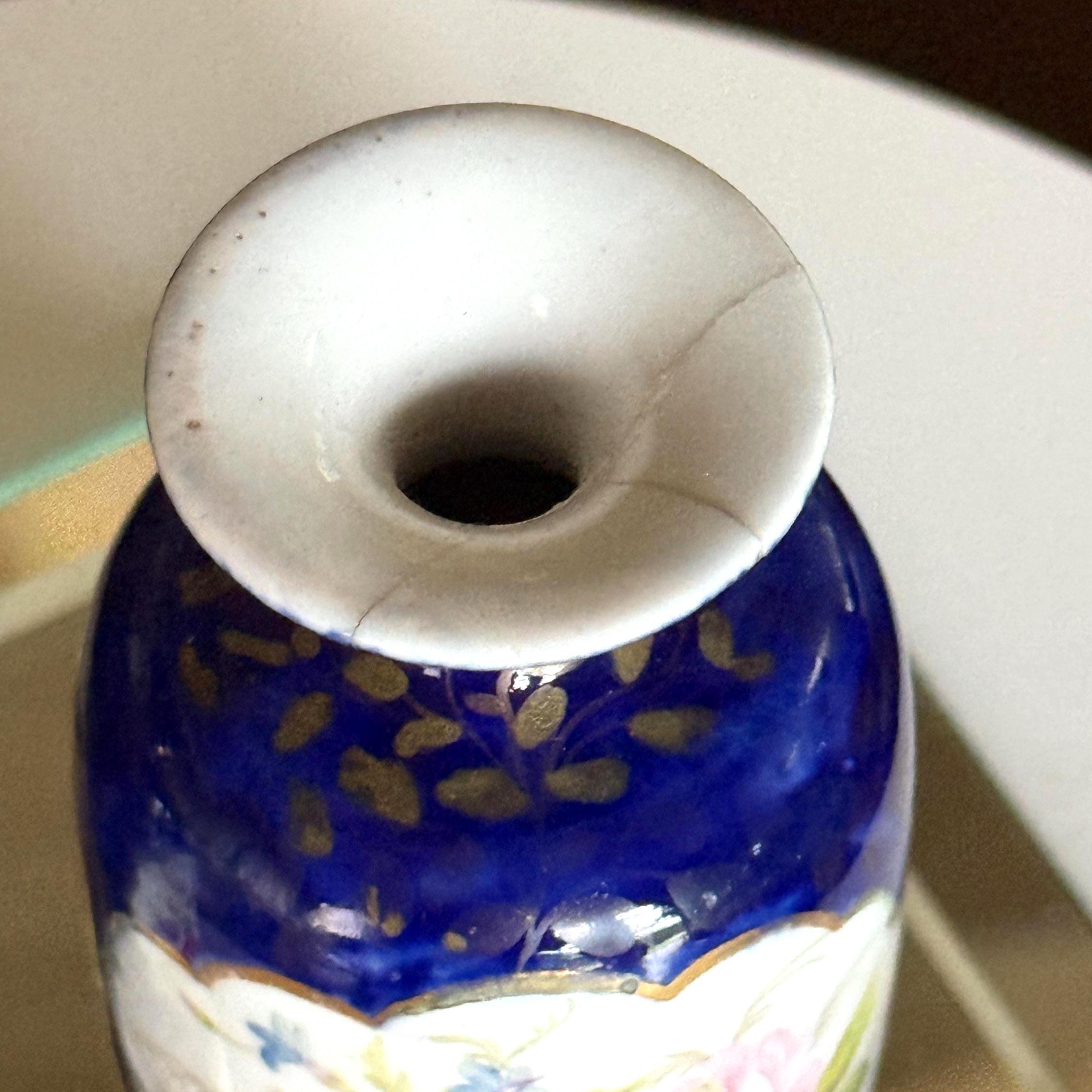 Antique Minton Porcelain Miniature Vases: Cobalt Blue & Gold Gilt