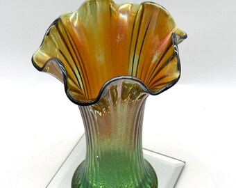 ヴィンテージ ノースウッド グリーン 虹彩カーニバルガラス花瓶、8