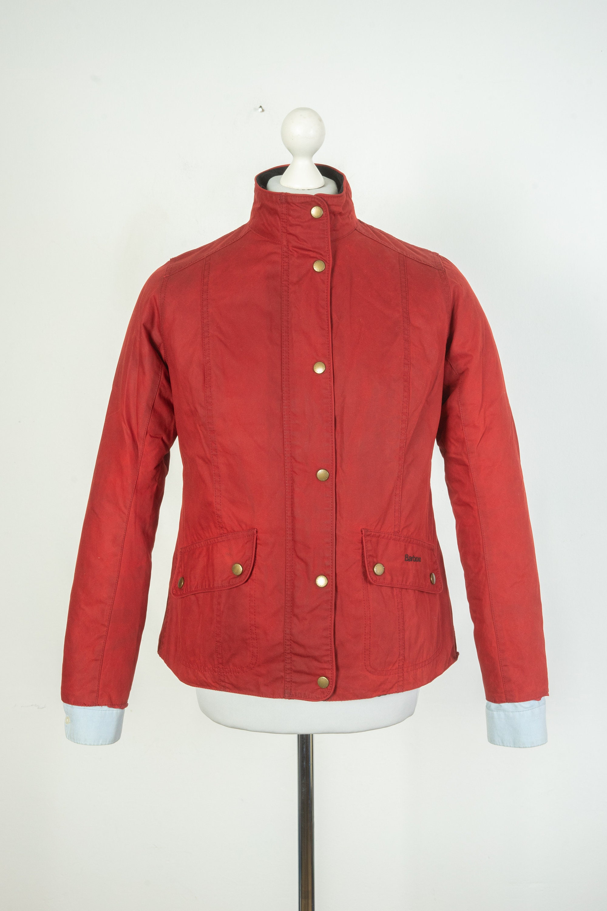 Womens Barbour Winter Ferndown Wax Cotton Red Jacket Size UK 14 US 10