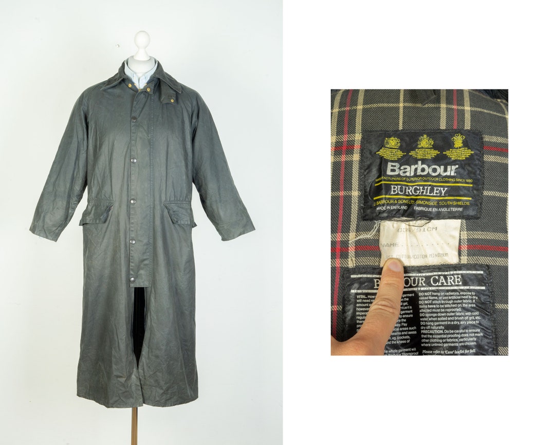 Mens Barbour Burghley Wax Cotton Navy Blue Jacket Trench Coat