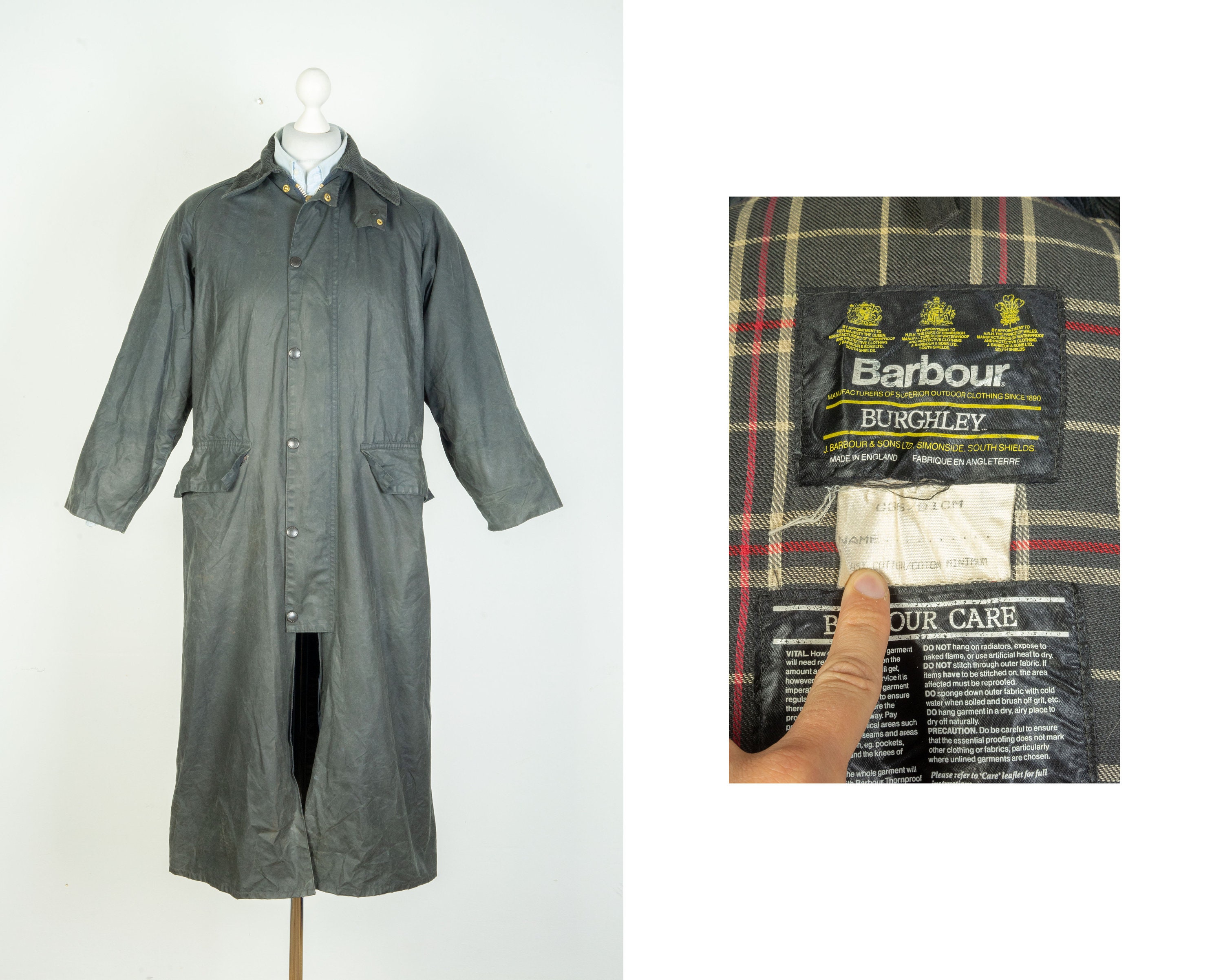 Mens Barbour Burghley Wax Cotton Navy Blue Jacket Trench Coat