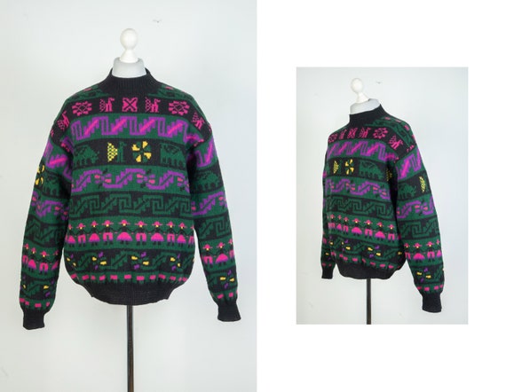 Vintage United Colors of Benetton Sweatshirt Cardigan Sweater Black Jumper Size XL Etsy