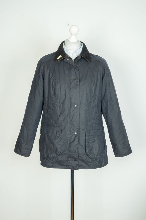 Ladies Barbour Classic Beadnell Navy Blue Wax Cotton Jacket Size