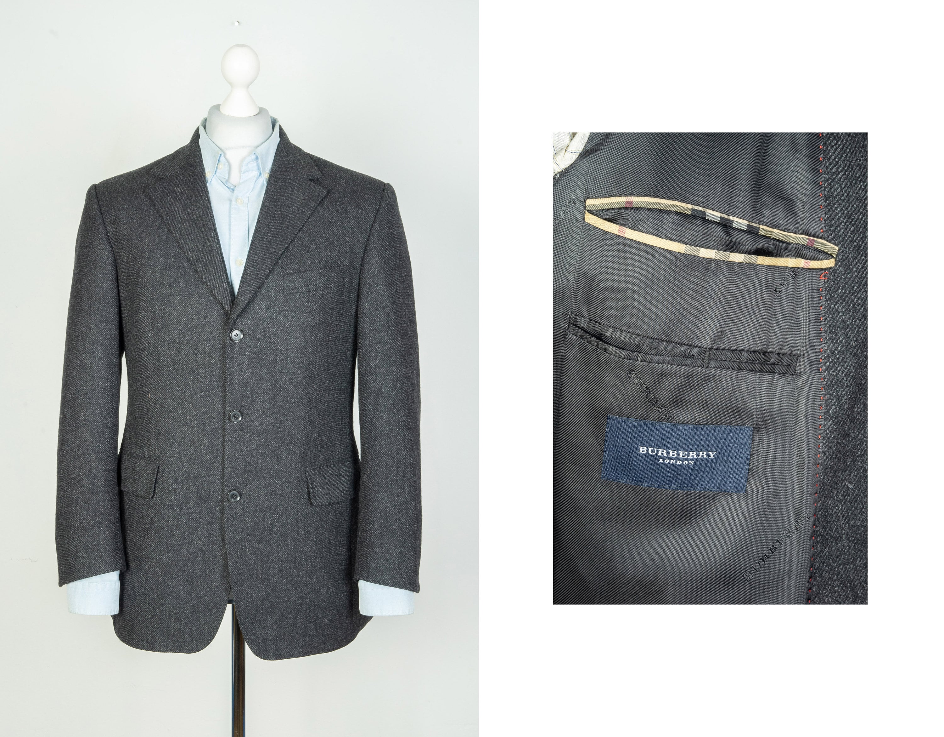 Mens Burberry London Cashmere Wool Button Gray Jacket Blazer Etsy Israel