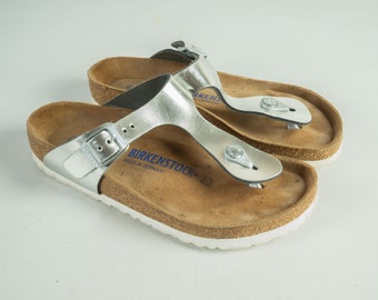 Chaussures sandales Birkenstock Gizeh, argent pour femmes 37 240 L6