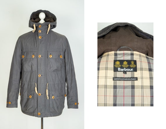 Men s Barbour Whitby Waterproof Parka Cotton Navy Blue Hooded
