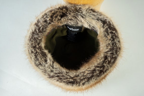 Ladies Barbour Bucket Cotton Waxed Fur Olive Hat … - image 7