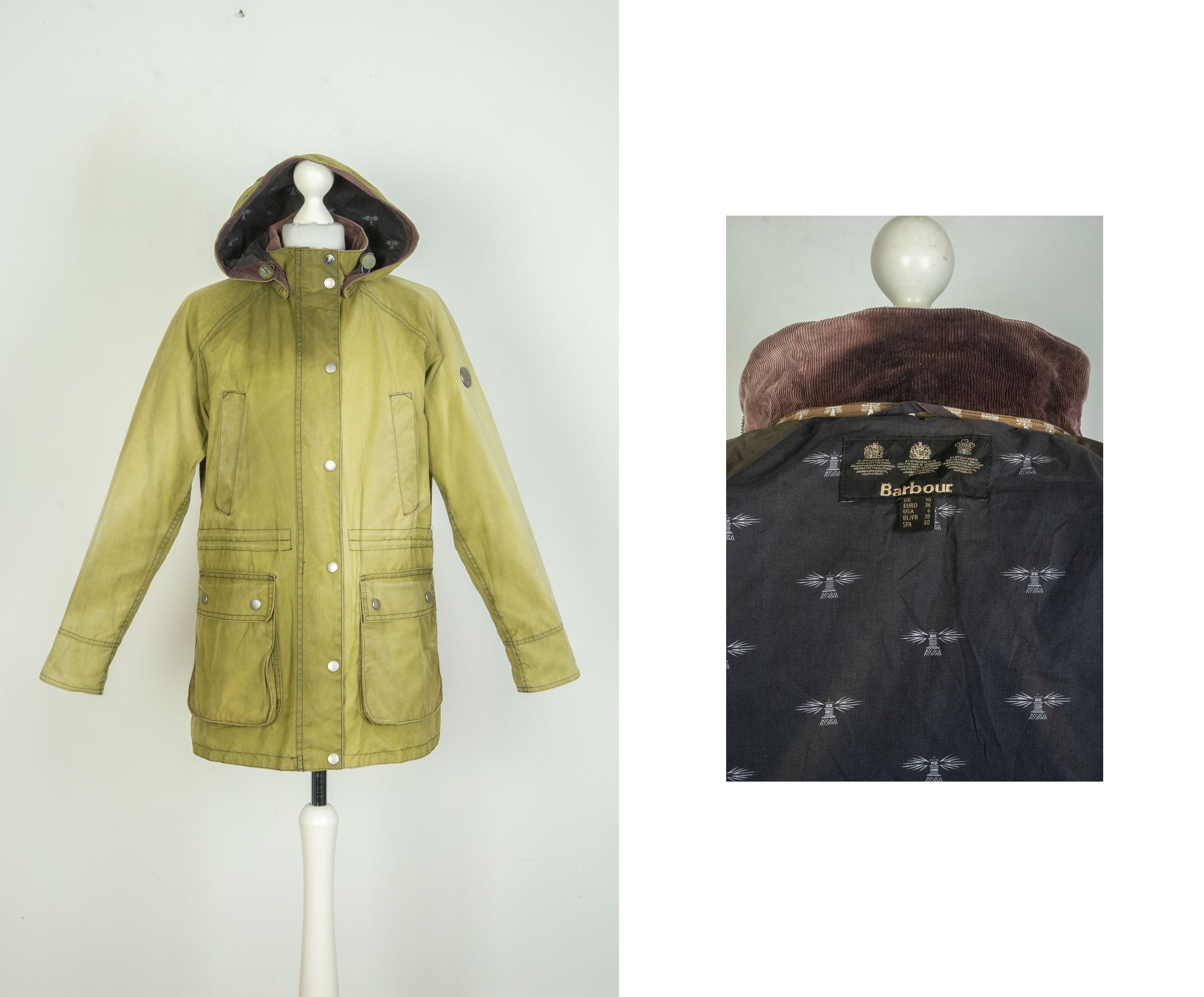 Ladies Barbour Brae Parka Green Wax Cotton Jacket Size UK 10 US 6 Etsy Canada