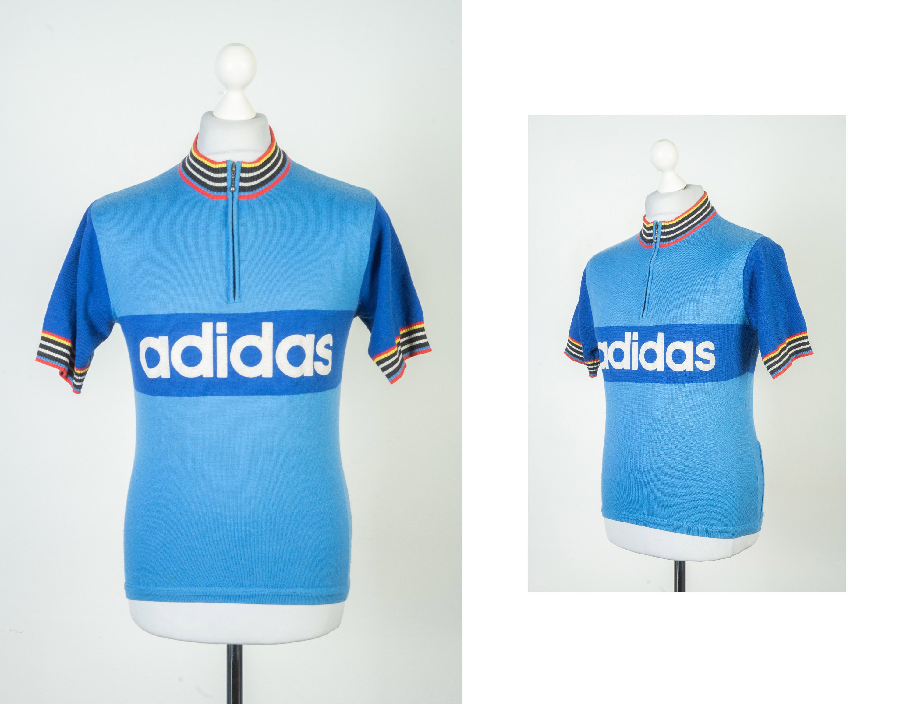 80's Vintage Colour Block Cycling Jersey All Cotton Unisex Size Small