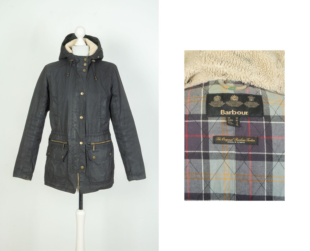 Ladies Barbour Kelsall Hooded Black Wax Cotton Jacket Size UK Etsy