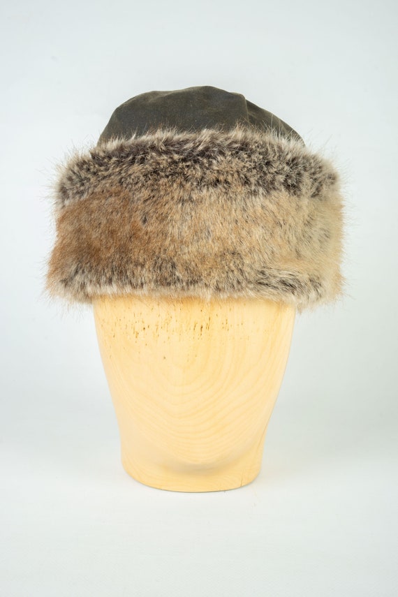 Ladies Barbour Bucket Cotton Waxed Fur Olive Hat … - image 3