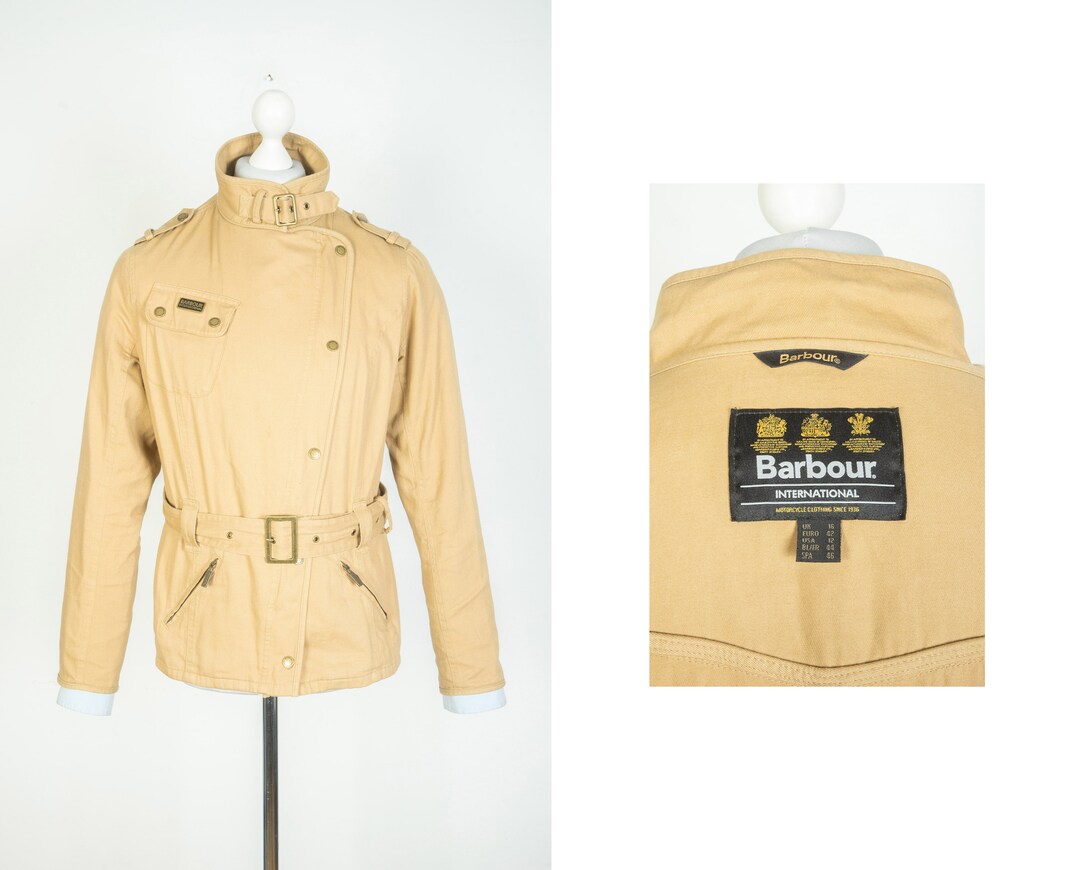 Women s Barbour Matlock Motorcycle Asymmetric Zip Beige Jacket Size UK16 USA 12 Etsy Canada
