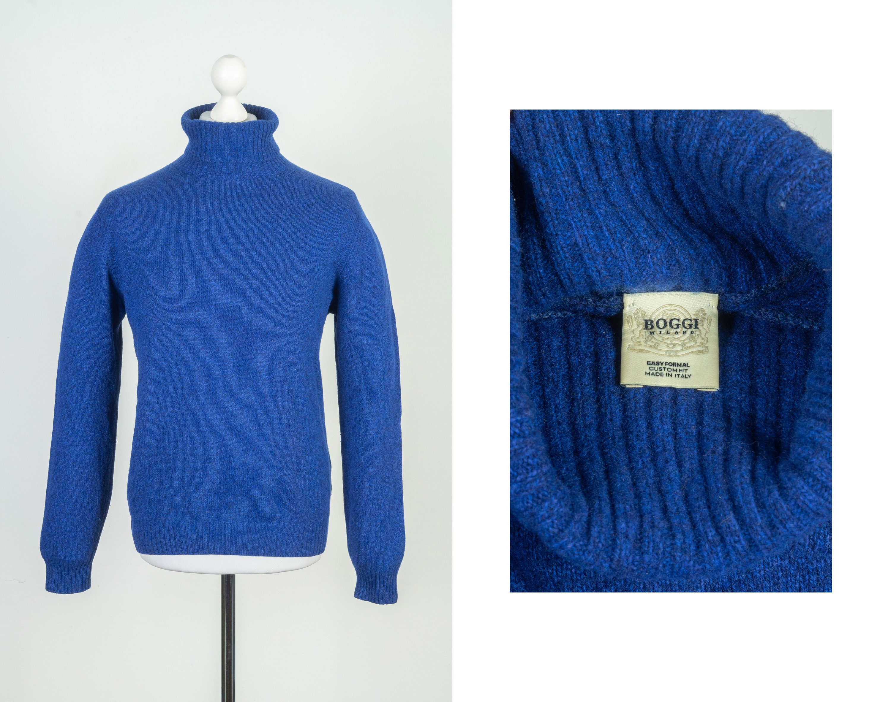 Navzaem Men's Boggi Milano Wool Blend Turtleneck Sweater Blue Long Sleeve Size L