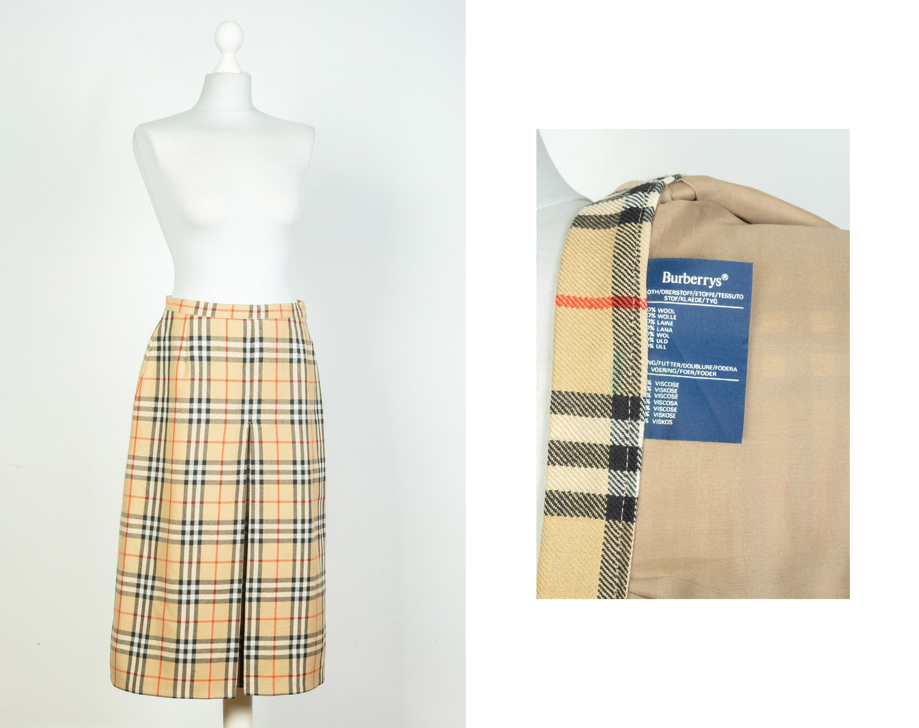 Vintage Burberry Womens Wool Skirt Pleated Nova Check - Size 6 - 8