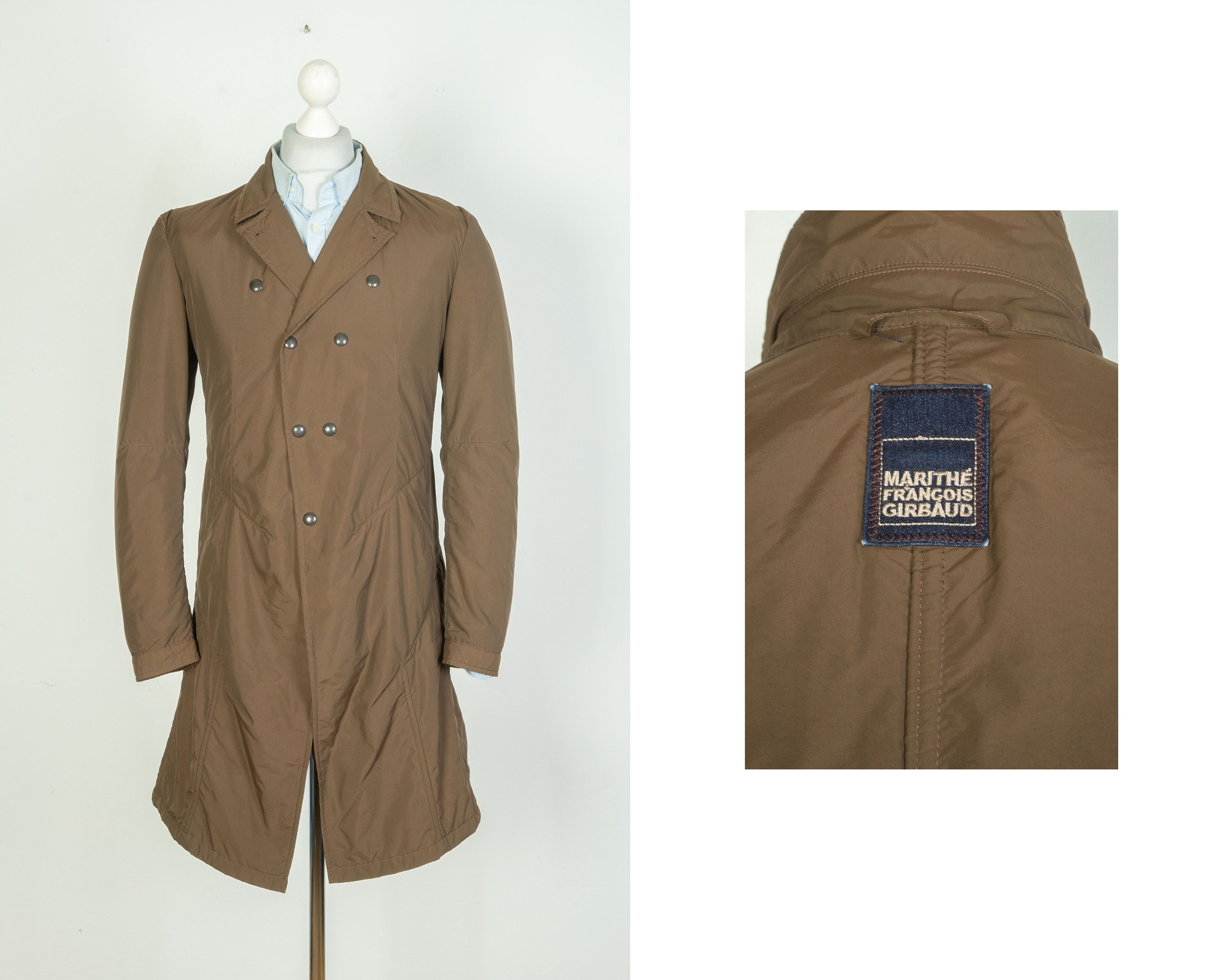 Mens Marithe Francois Girbaud Double Breasted Brown Trench Coat 