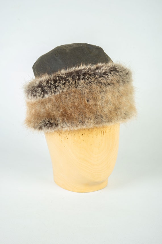Ladies Barbour Bucket Cotton Waxed Fur Olive Hat … - image 2